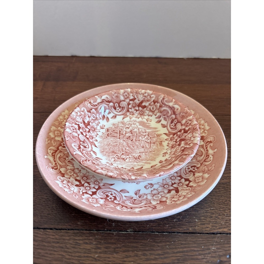 Red River Ironstone 17th‎ Century England Large Saucer With Berry Bowl Red/ Pink